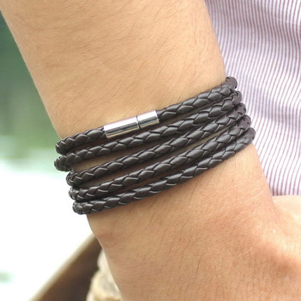 Couple Leather Bracelet Men Charm Vintage Black Bracelet, Black, Black Coffee, Black White, Coffee, Orange, Purple, White, Yellow