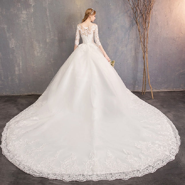 Off Shoulder Half Sleeved Lace Trailing Slimming Wedding Dress