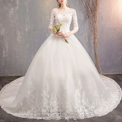 Off Shoulder Half Sleeved Lace Trailing Slimming Wedding Dress