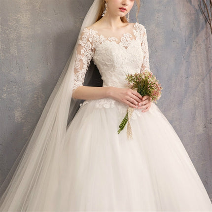Off Shoulder Half Sleeved Lace Trailing Slimming Wedding Dress