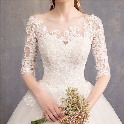 Off Shoulder Half Sleeved Lace Trailing Slimming Wedding Dress