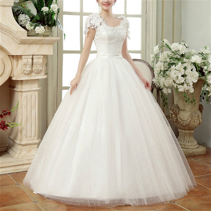 Vintage Lace Short Sleeved Round Neck Slim Slim Wedding Dress