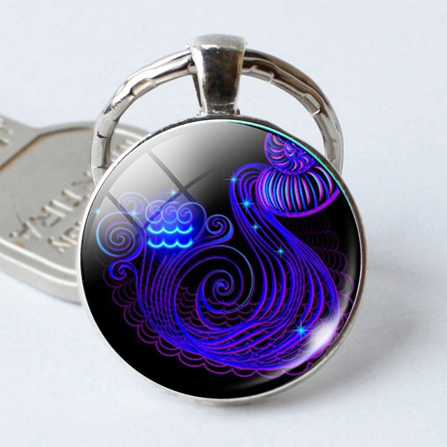 Zodiac Sign Keychain 12 Constellation Pendant Single Face Keyring