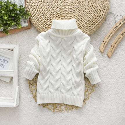 Winter Children's Thick Solid Color Knit Bottoming Turtleneck Pullover Sweater, 18 Size（100-110cm） Black, 20Size（120cm） Black, 22Size（130cm） Black, 24Size（140cm） Black, 14 Size（80-90cm） White, 16 Size（90-100cm） White, 18 Size（100-110cm） White          ...