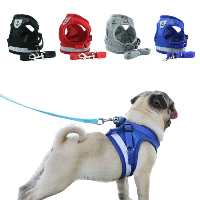 Adjustable Polyester Mesh Reflective Vest Lead Leash for Pet Dog, S, M, L, XL