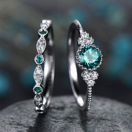 2 PCS/Set Women Fashion Zircon Gemstone Ring, 9, 10