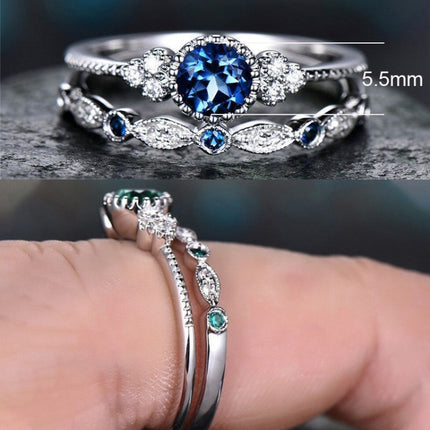 2 PCS/Set Women Fashion Zircon Gemstone Ring, 9, 10