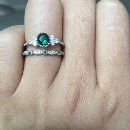 2 PCS/Set Women Fashion Zircon Gemstone Ring, 9, 10