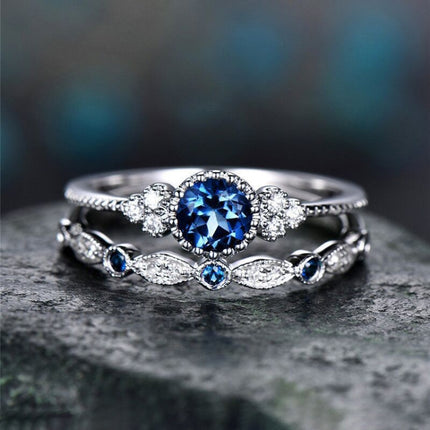 2 PCS/Set Women Fashion Zircon Gemstone Ring, 9, 10