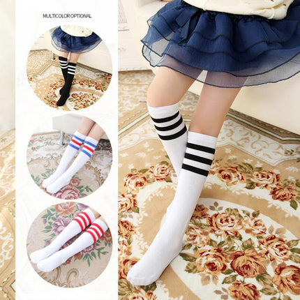 High Knee Socks Stripes Cotton Sports School Skate Long Socks for Kids, 28cm, 35cm, 42cm
