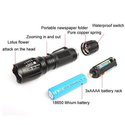 T02 Pen Clip Mini Flashlight T6 Telescopic Zoom Led Flashlight Outdoor Waterproof Long Shot Glare Flashlight