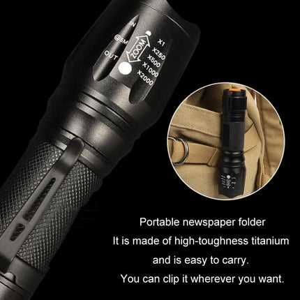 T02 Pen Clip Mini Flashlight T6 Telescopic Zoom Led Flashlight Outdoor Waterproof Long Shot Glare Flashlight