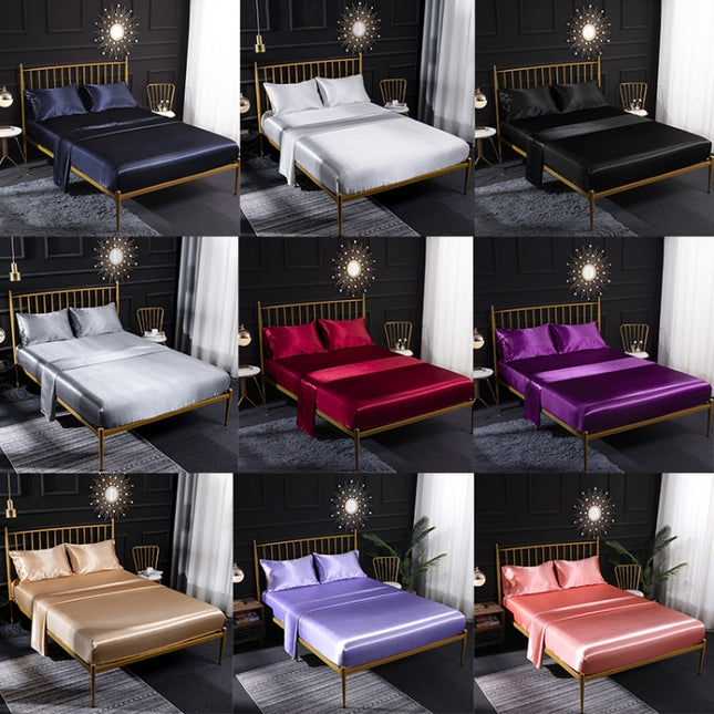 Home Ice Silk Simulation Silk Four-Piece Pillowcase Flat Sheet Fitted Sheet Set, US-King:198x203x35cm, UK-SK:180x200x35cm, US-King: 198x203x35cm