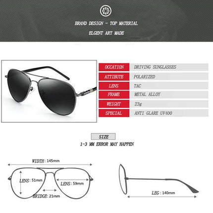 Men Oversized Aviation Metal Frame Spring Temple Polarized Sunglasses Male  Pilot Male Driving Sun Glasses