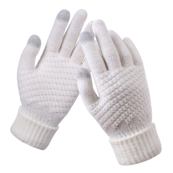 Winter Touch Screen Gloves Women Men Warm Stretch Knit Mittens Wool Thicken Full Finger Gloves, White, Grey, Black, Yellow, Navy Blue, Kids White, Kids Black, A-Navy Blue, A-Black, A-White, A-Grey, B-Grey, B-Blue, C-Yellow, C-Blue, C-Purple  ...