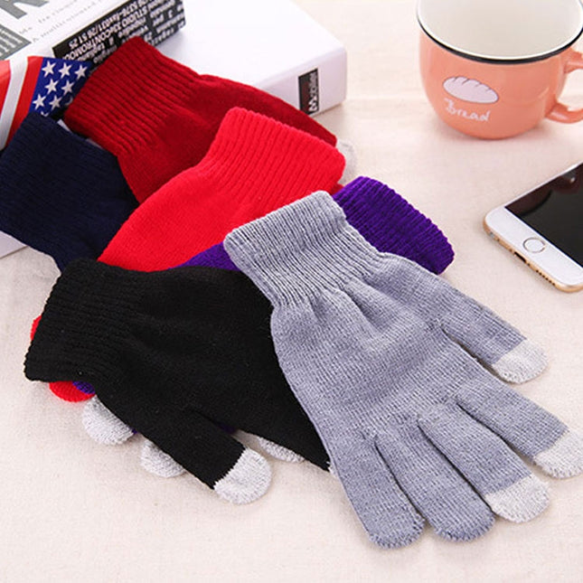 Winter Touch Screen Gloves Women Men Warm Stretch Knit Mittens Imitation Wool Thicken Full Finger Gloves, White, Grey, Black, Yellow, Navy Blue, Kids White, Kids Black, A-Navy Blue, A-Black, A-White, A-Grey, B-Grey, B-Blue, C-Yellow, C-Blue, C-Purple��...