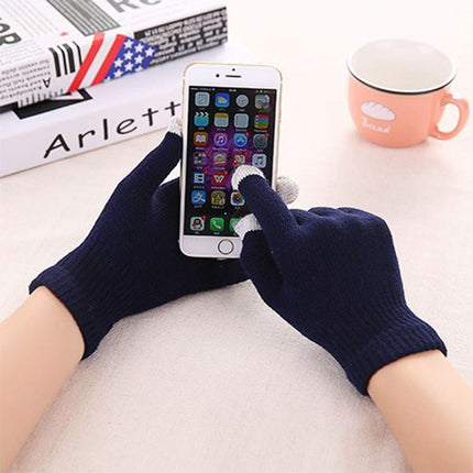 Winter Touch Screen Gloves Women Men Warm Stretch Knit Mittens Imitation Wool Thicken Full Finger Gloves, White, Grey, Black, Yellow, Navy Blue, Kids White, Kids Black, A-Navy Blue, A-Black, A-White, A-Grey, B-Grey, B-Blue, C-Yellow, C-Blue, C-Purple  ...