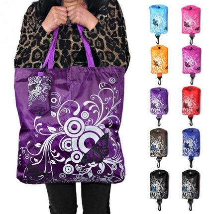 Foldable Shopping Bag Butterfly Flower Oxford Fabric Shoulder Bag Reusable Tote Bag, purple, coffee, red, rose red, purple red, sapphire blue, sky blue, orange, black