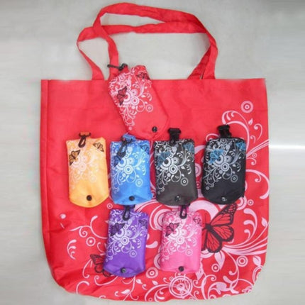 Foldable Shopping Bag Butterfly Flower Oxford Fabric Shoulder Bag Reusable Tote Bag, purple, coffee, red, rose red, purple red, sapphire blue, sky blue, orange, black