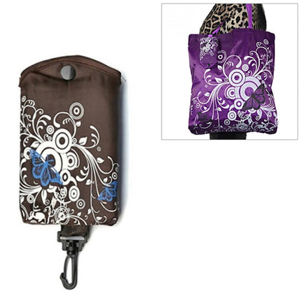 Foldable Shopping Bag Butterfly Flower Oxford Fabric Shoulder Bag Reusable Tote Bag, purple, coffee, red, rose red, purple red, sapphire blue, sky blue, orange, black