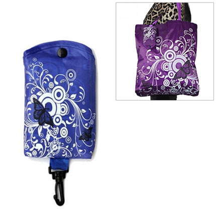 Foldable Shopping Bag Butterfly Flower Oxford Fabric Shoulder Bag Reusable Tote Bag, purple, coffee, red, rose red, purple red, sapphire blue, sky blue, orange, black