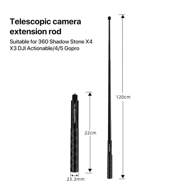 1,2 m Action Kamera Zubehör Selfie Stick für Insta360 ONE X und ONE Sport Kamera Griff Zubehör, 1,2 m für Insta360 ONE X / ONE