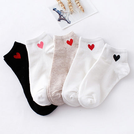 Cute Socks Heart Pattern Breathable Cotton Socks Ankle-High Casual Socks