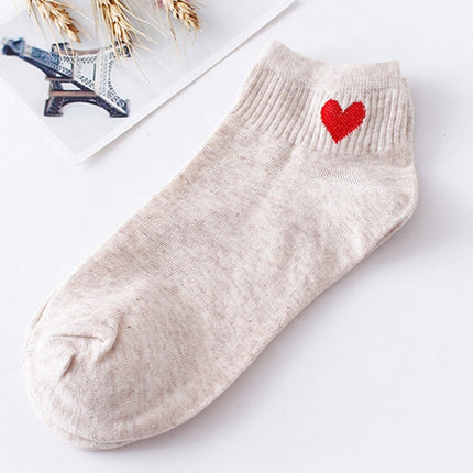 Cute Socks Heart Pattern Breathable Cotton Socks Ankle-High Casual Socks