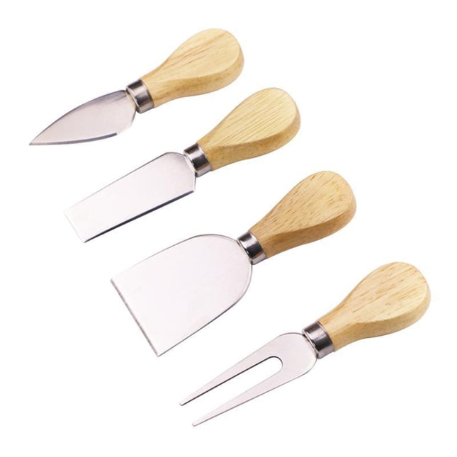 4pcs / Set Stainless Steel Cheese Knife Bamboo Handle Cheese Slicer Wood Handle Cheese Knives Set Cutter, 4 in 1  Cheese Knife