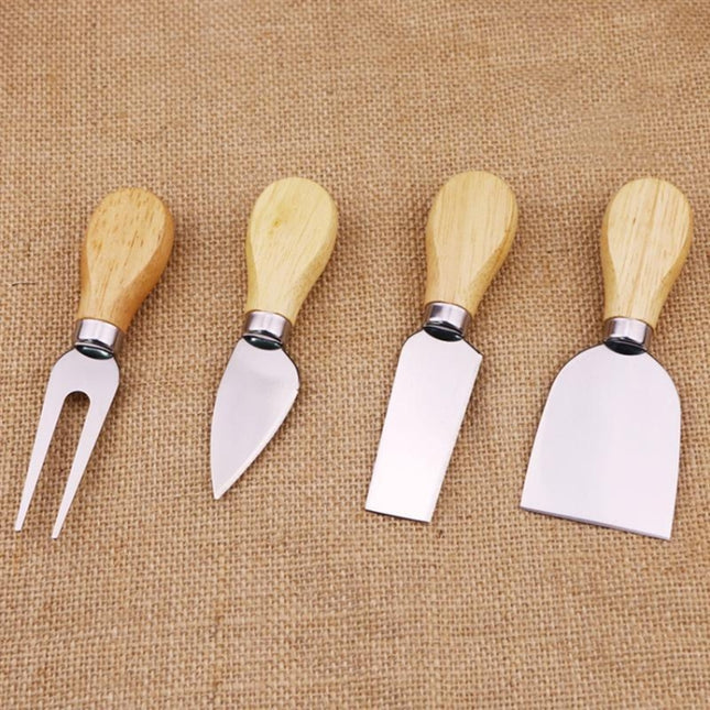 4pcs / Set Stainless Steel Cheese Knife Bamboo Handle Cheese Slicer Wood Handle Cheese Knives Set Cutter, 4 in 1  Cheese Knife