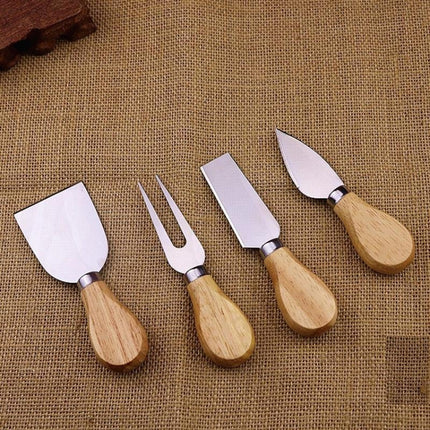 4pcs / Set Stainless Steel Cheese Knife Bamboo Handle Cheese Slicer Wood Handle Cheese Knives Set Cutter, 4 in 1  Cheese Knife