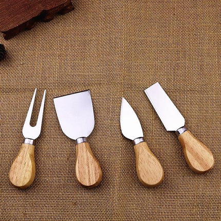 4pcs / Set Stainless Steel Cheese Knife Bamboo Handle Cheese Slicer Wood Handle Cheese Knives Set Cutter, 4 in 1  Cheese Knife