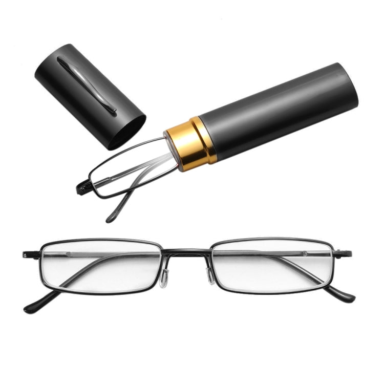 Reading Glasses Metal Spring Foot Portable Presbyopic Glasses with Tube Case, +2.50D, +3.00D, +3.50D