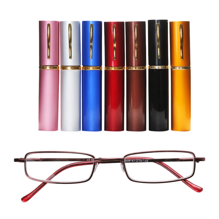Reading Glasses Metal Spring Foot Portable Presbyopic Glasses with Tube Case, +2.50D, +3.00D, +3.50D
