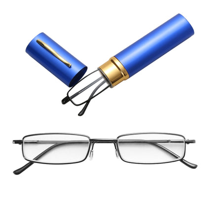 Reading Glasses Metal Spring Foot Portable Presbyopic Glasses with Tube Case, +2.50D, +3.00D, +3.50D