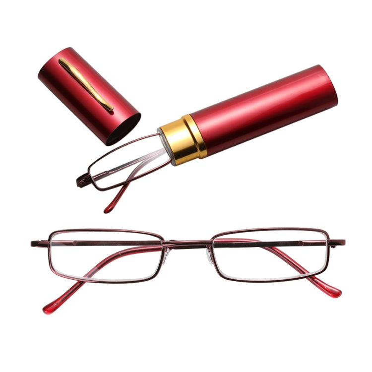 Reading Glasses Metal Spring Foot Portable Presbyopic Glasses with Tube Case, +2.50D, +3.00D, +3.50D