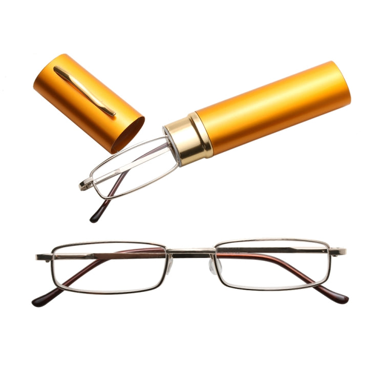 Reading Glasses Metal Spring Foot Portable Presbyopic Glasses with Tube Case, +2.50D, +3.00D, +3.50D