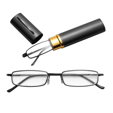 Reading Glasses Metal Spring Foot Portable Presbyopic Glasses with Tube Case, +2.50D, +3.00D, +3.50D