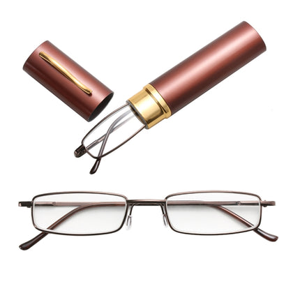 Reading Glasses Metal Spring Foot Portable Presbyopic Glasses with Tube Case, +2.50D, +3.00D, +3.50D