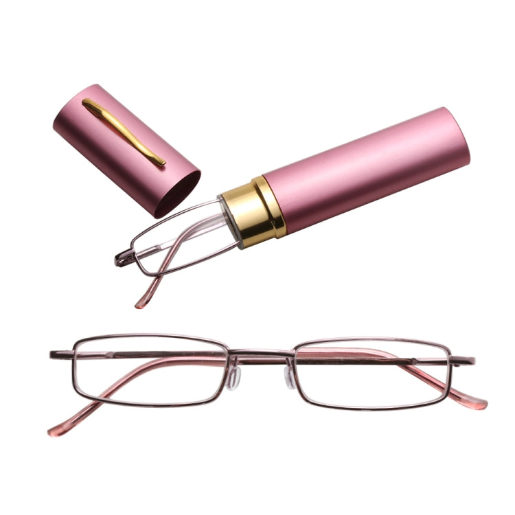Reading Glasses Metal Spring Foot Portable Presbyopic Glasses with Tube Case, +2.50D, +3.00D, +3.50D