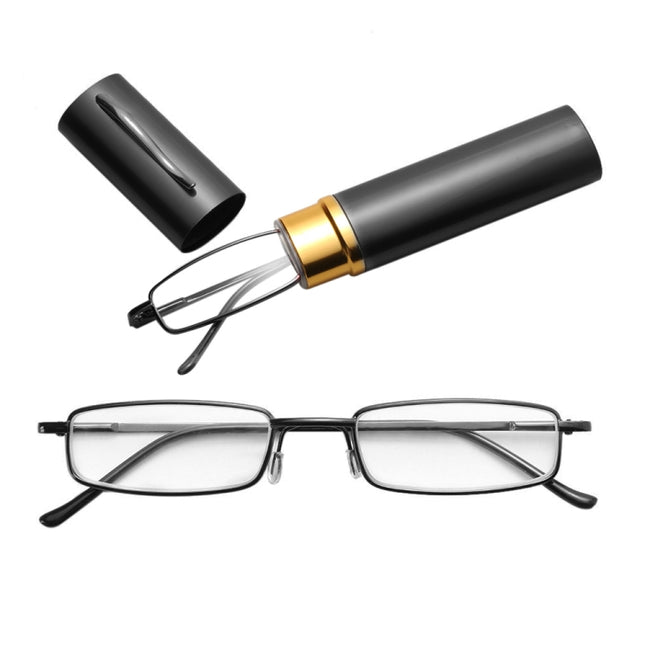 Reading Glasses Metal Spring Foot Portable Presbyopic Glasses with Tube Case, +4.00D