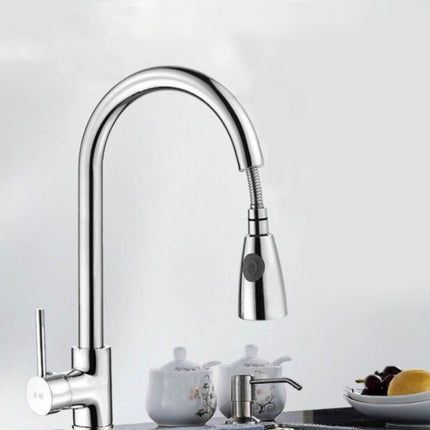 Kitchen Pull-out Faucet Hot And Cold Home 304 Stainless Steel Retractable Rotating Faucet, Electroplated Copper, Stainless Steel Black, Plating 304, Copper Plating + Water Stop