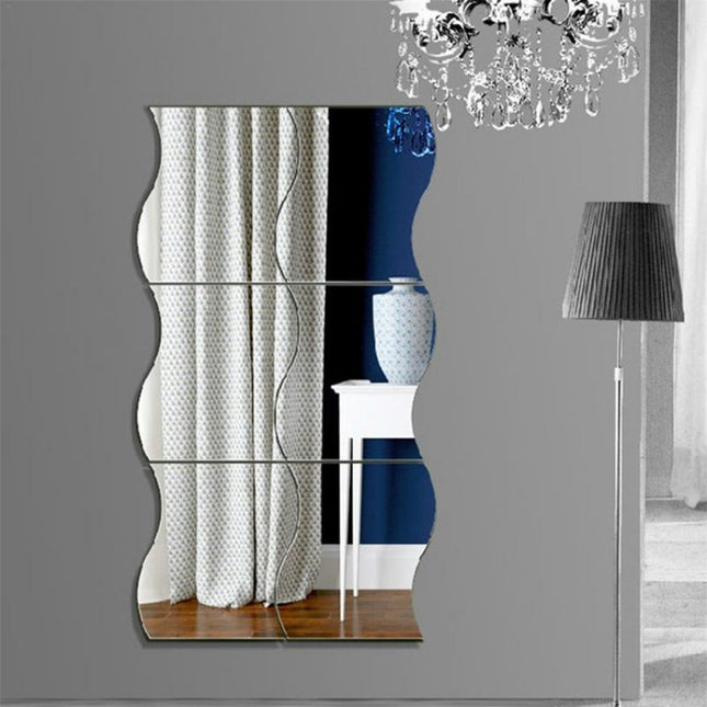 Wall Mirror Acrylic DIY Wave Style Removable Glass Sticker Makeup Mirror Home Bedroom Decorative, Wall Mirror Acrylic