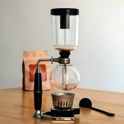 Classic Siphon Coffee Pot Black Handle Glass Syphon Pot for 5 People, Size:37.5x11.3cm, Coffee Pot with Handle