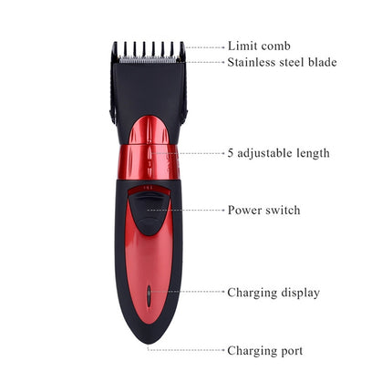 Waterproof Electric Hair Clipper Rechargeable Hair Trimmer Hair Cutting Machine Haircut Beard Trimer, Red, Grey