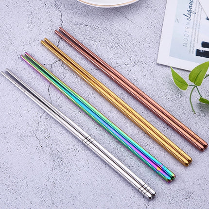 1 Pair Stainless Steel Tableware Colorful Reusable Metal Chopsticks Dishware, Length：23cm