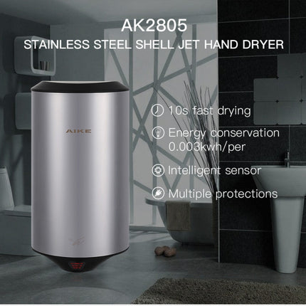 304 Stainless Steel Automatic SensorJet Hand Dryer High Speed Airflow for Home Hotel Airport Hands Drying Machine