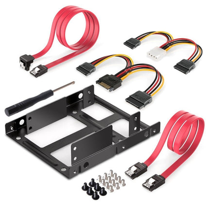 Kit de montaje de metal para disco duro externo SSD de 2,5 a 3,5 pulgadas, adaptador de soporte con cables de alimentación de datos SATA y tornillos