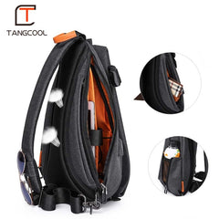 Multifunction Fashion Men Crossbody Bags Chest Pack  Messengers Bag Waterproof Shoulder Bag with USB Charging Port, Black-L, Blue-L, Black-S, Blue-S