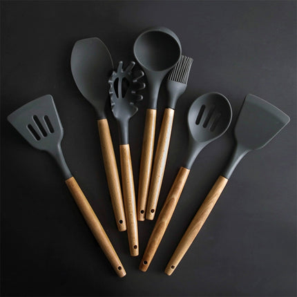 Silicone Wood Handle Spatula Heat-resistant Soup Spoon Non-stick Special Cooking Shovel Kitchen Tools, Fried Shovel, Leak Shovel, Round Soup Spoon, Colander Spoon, Large Soup Spoon, Draging Spoon, Spatula Shovel, Oil Brush